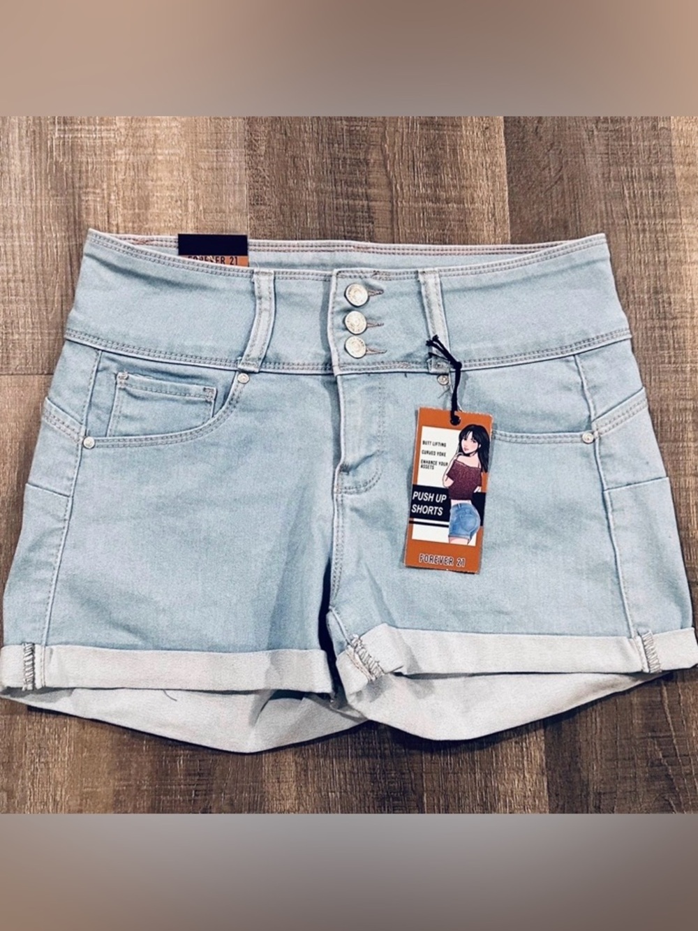 New Women’s Juniors Small Light Wash Blue Butt-Lifting Push-Up Denim Jean Shorts